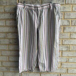 Liz Claiborne Striped Linen Blend Wide Leg Capri Pants Women's Size XL